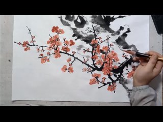 traditional chinese guohua painting (chinese national painting). painting meihua (plum blossoms)